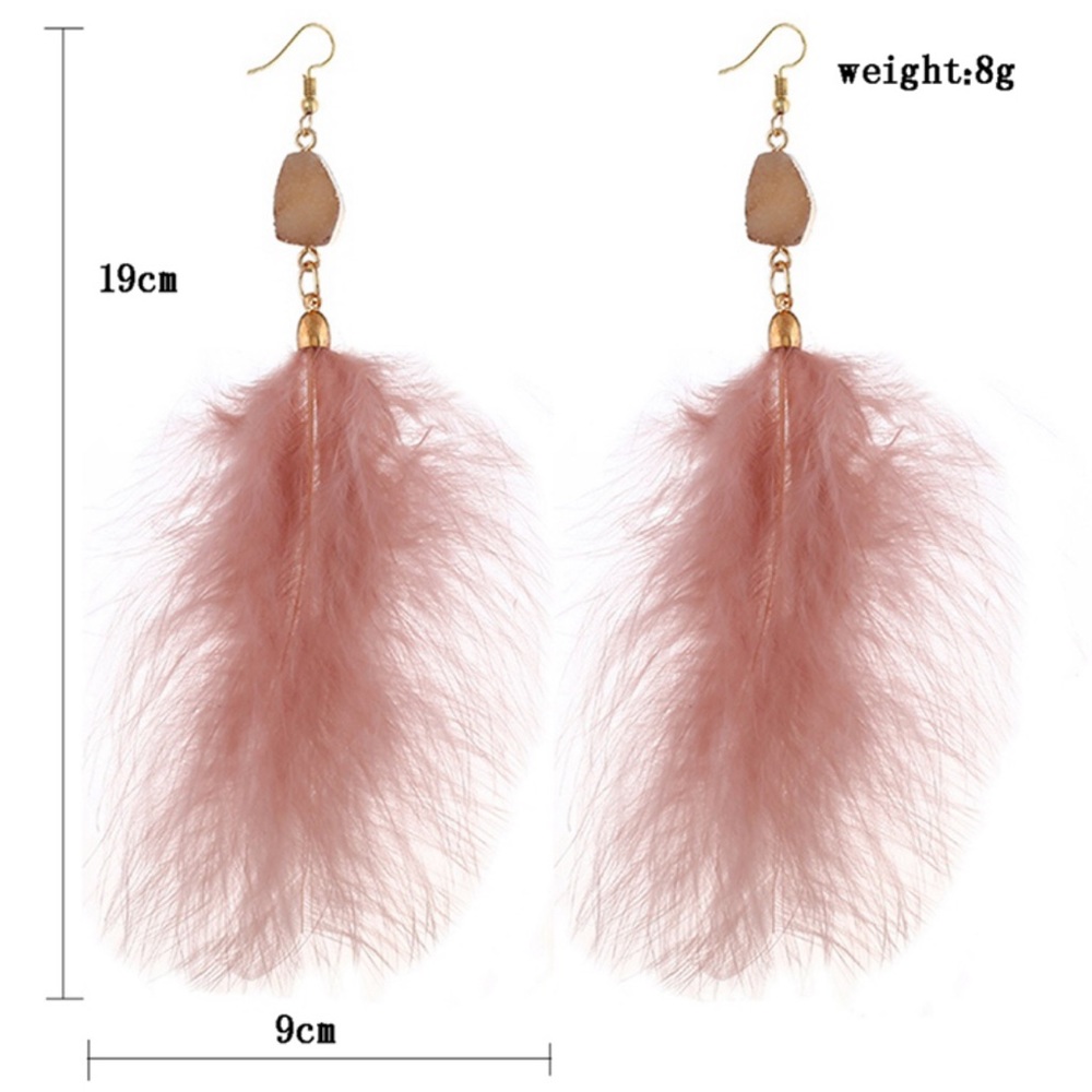 Druzy Stone Long Black Feather Earrings - Picture 3 of 3